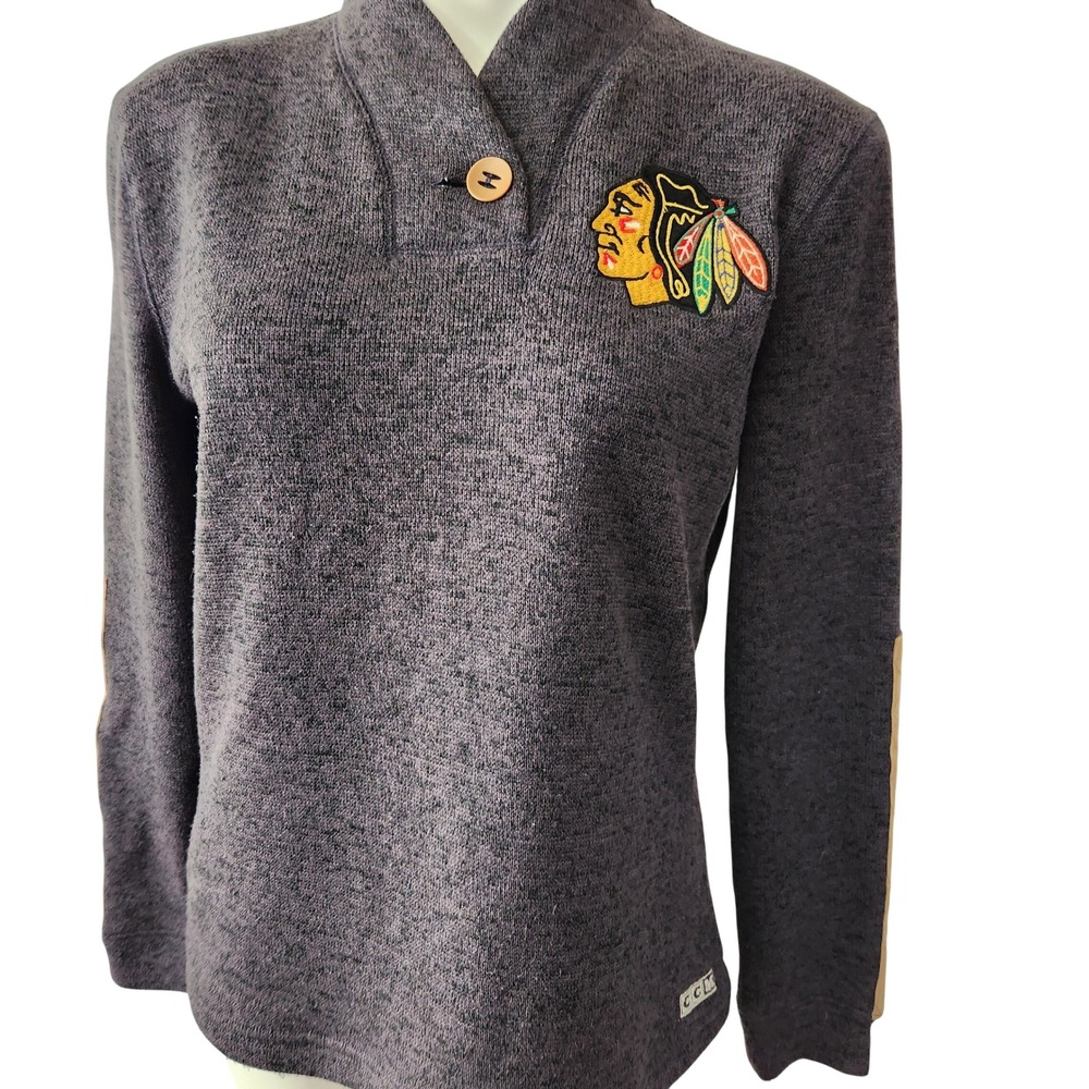 CCM Chicago Blackhawks Womens‎ Pullover Sweater Medium Gray mock neck